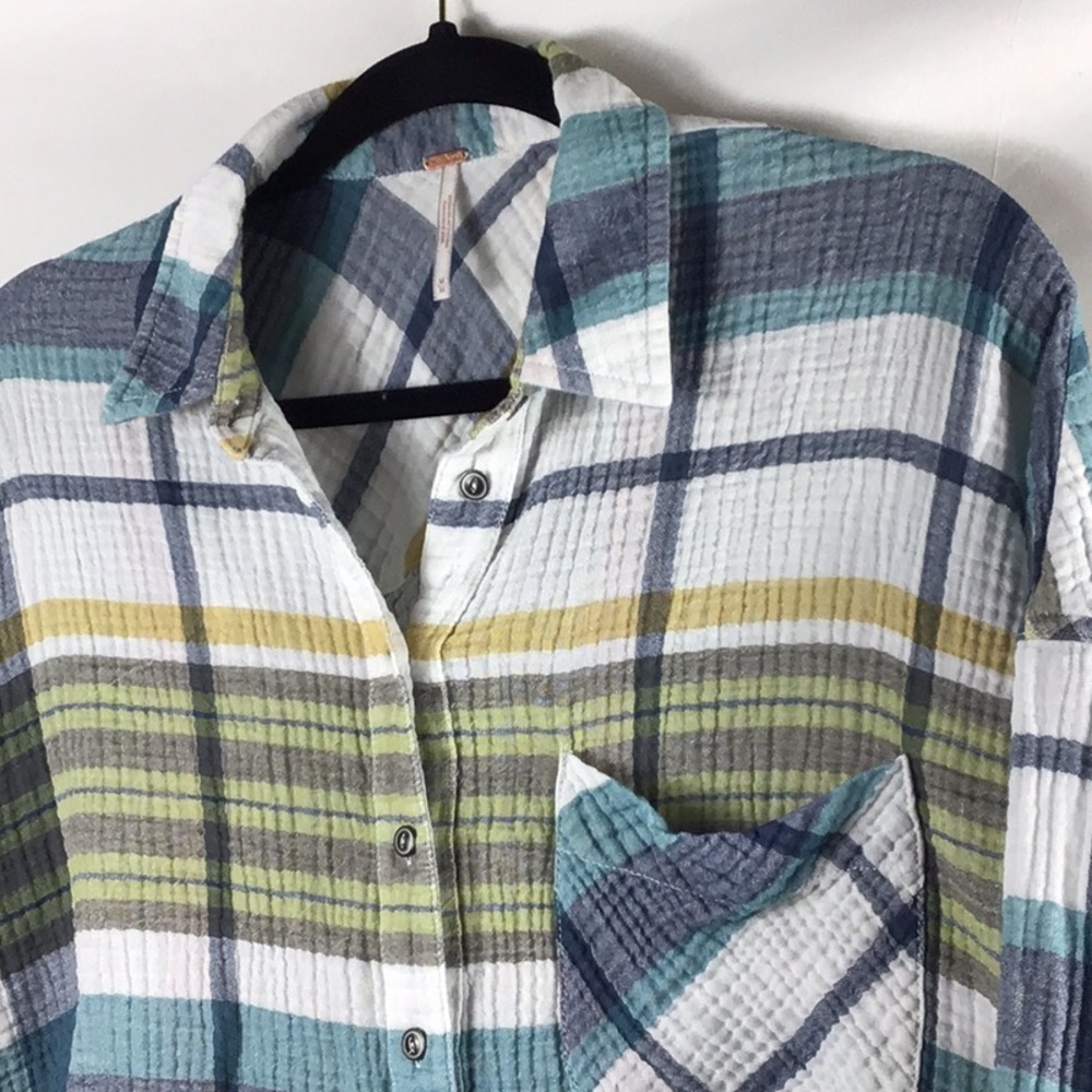 Free People Waffle knit/Plaid shirt Size M
